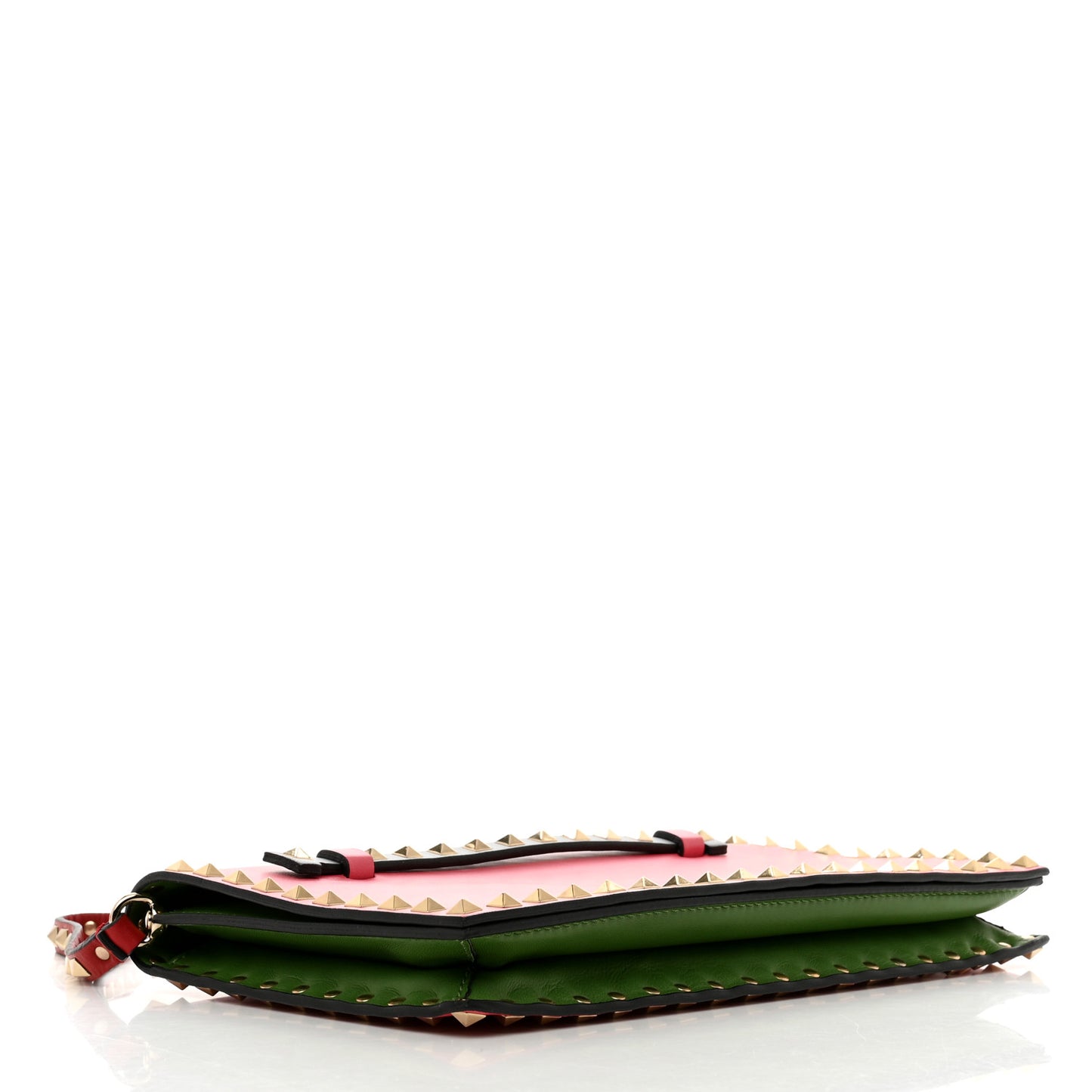 Vitello Colorblock Rockstud Wristlet Clutch Deep Rose Clover
