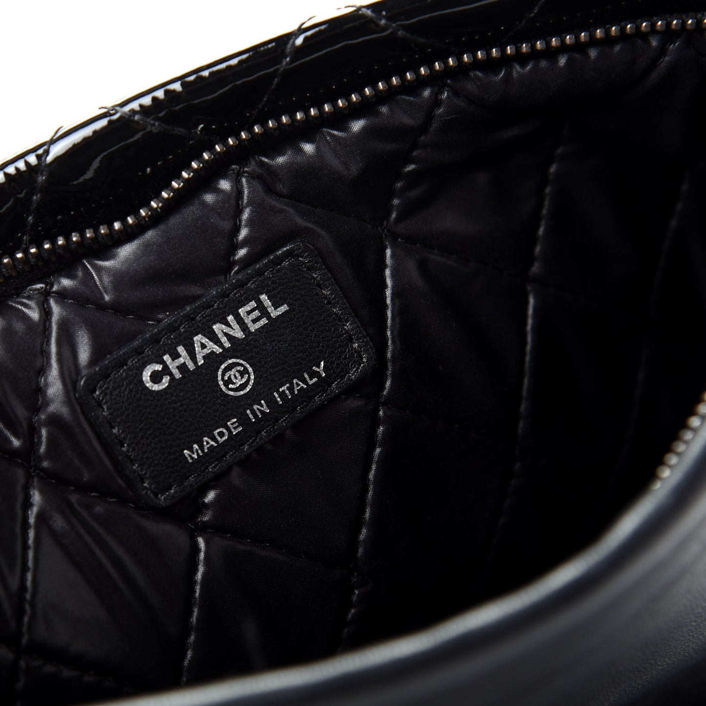 Patent Calfskin Quilted Beauty CC Clutch Black