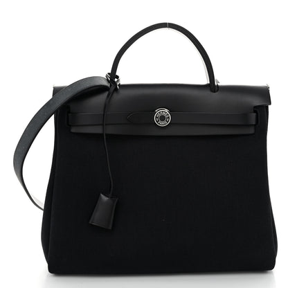 Hermes Military Toile Vache Hunter Herbag Zip Retourne 31 PM Black 3 of 12