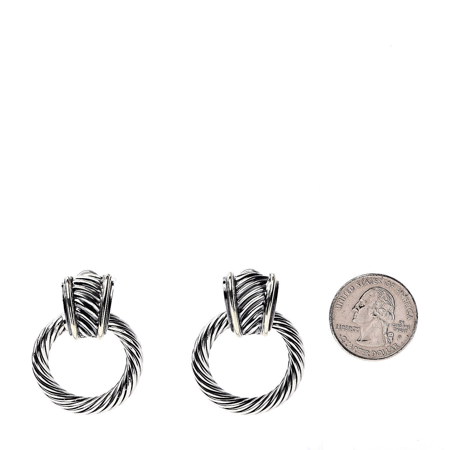 Sterling Silver 14K Yellow Gold Door Knocker Cable Earrings