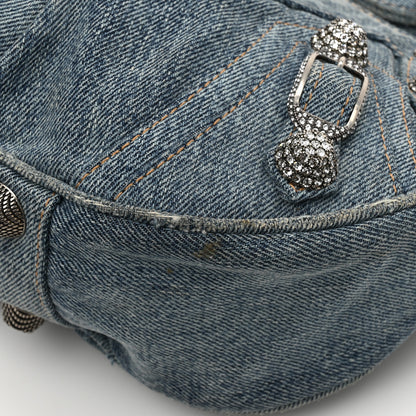 Balenciaga Washed Frayed Denim Crystal Small Le Cagole Shoulder Bag Blue 17 of 18