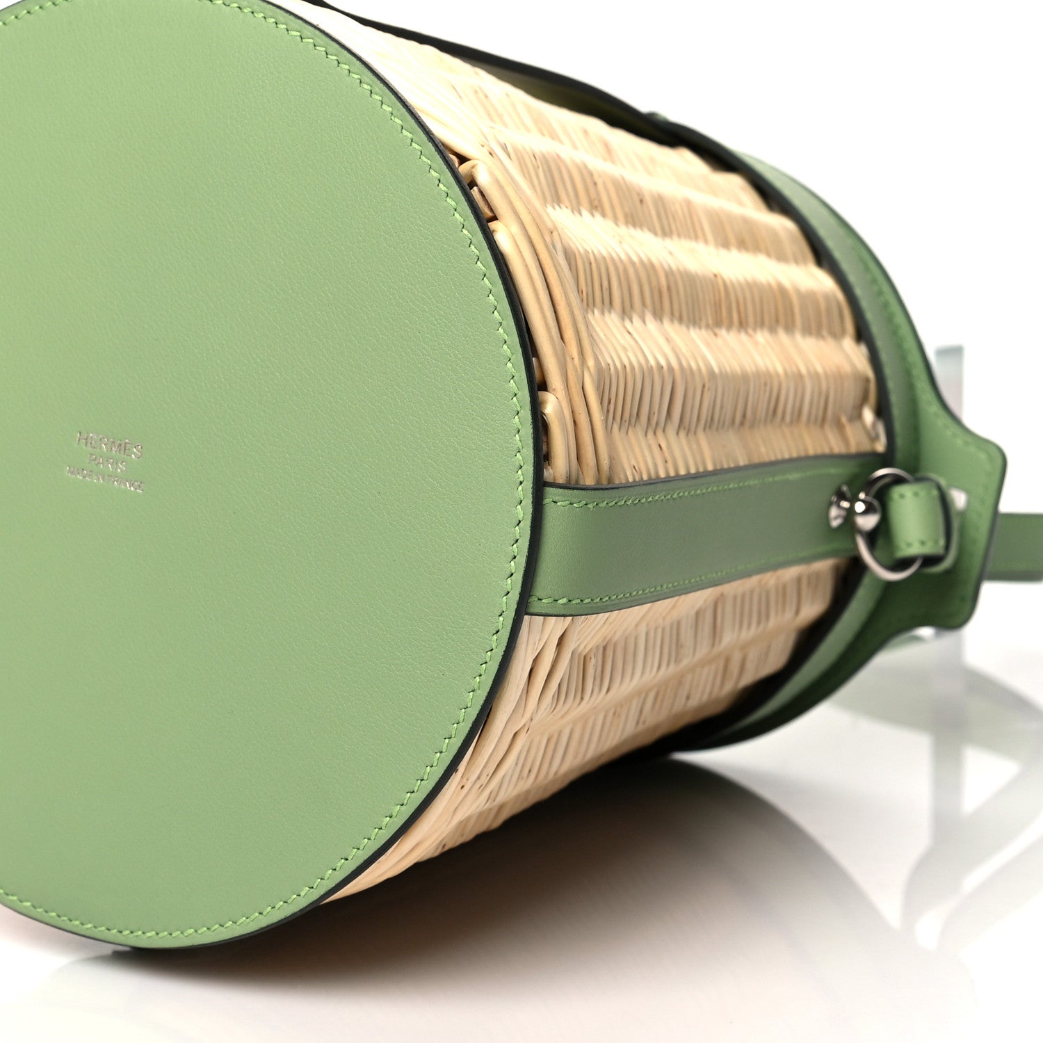 Hermes Swift Wicker Sac Farming Picnic Bag Naturel Vert Criquet 8 of 8