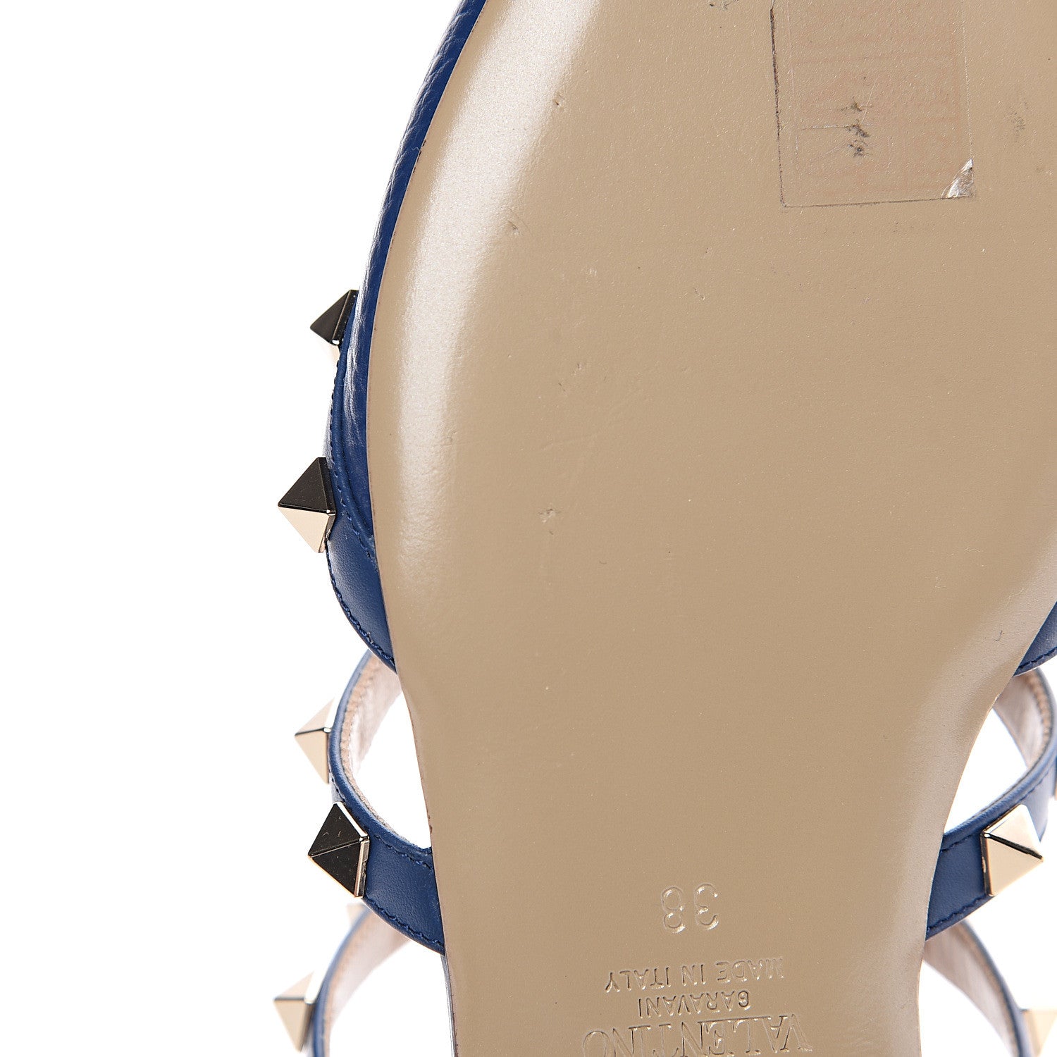 Valentino Garavani Pebbled Calfskin Rockstud Flat Cage Mules 38 Light Ocean 9 of 11