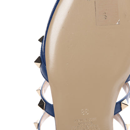 Valentino Garavani Pebbled Calfskin Rockstud Flat Cage Mules 38 Light Ocean 9 of 11