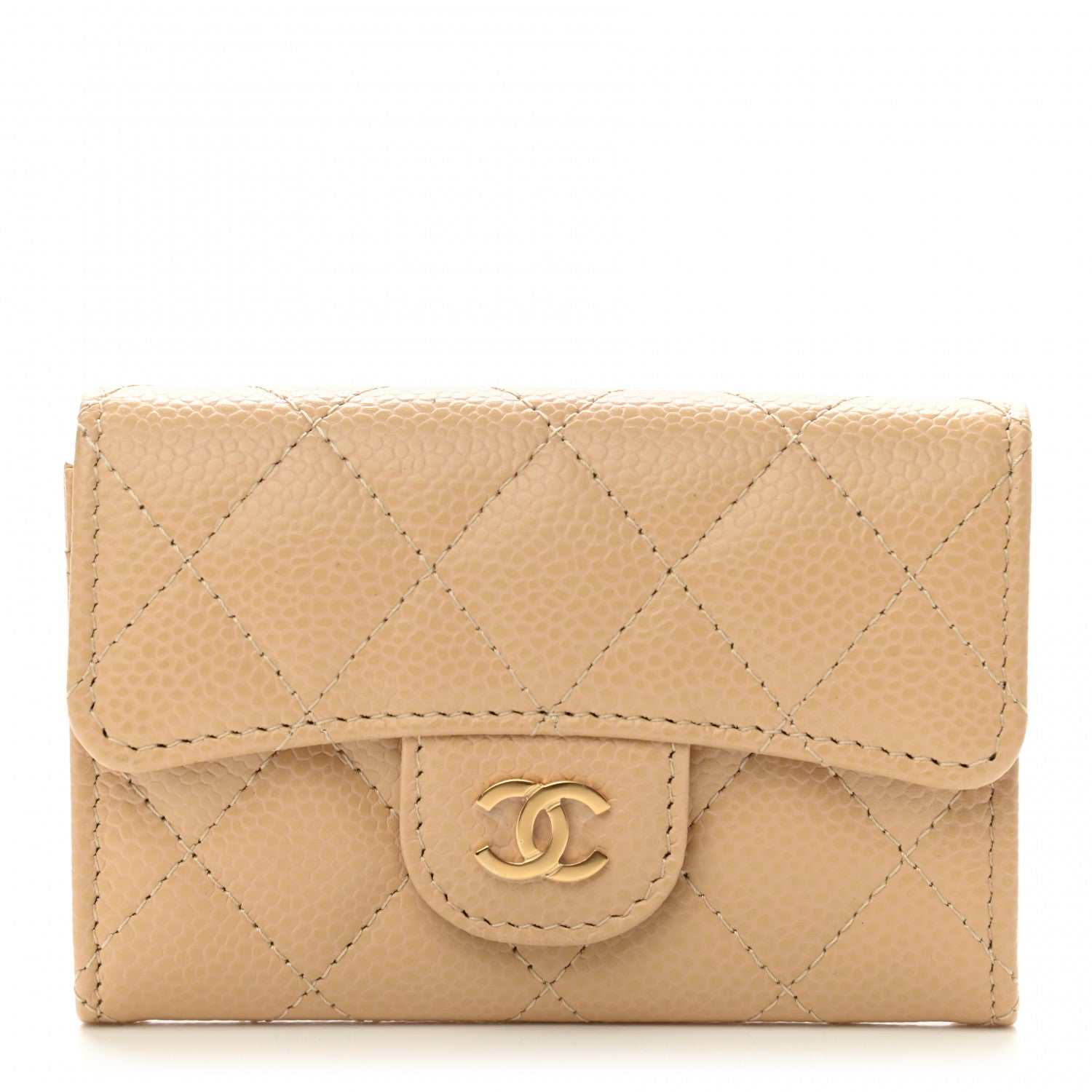 Chanel Caviar Quilted Flap Card Holder Wallet Beige 1 of 9
