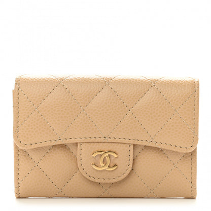 Chanel Caviar Quilted Flap Card Holder Wallet Beige 1 of 9