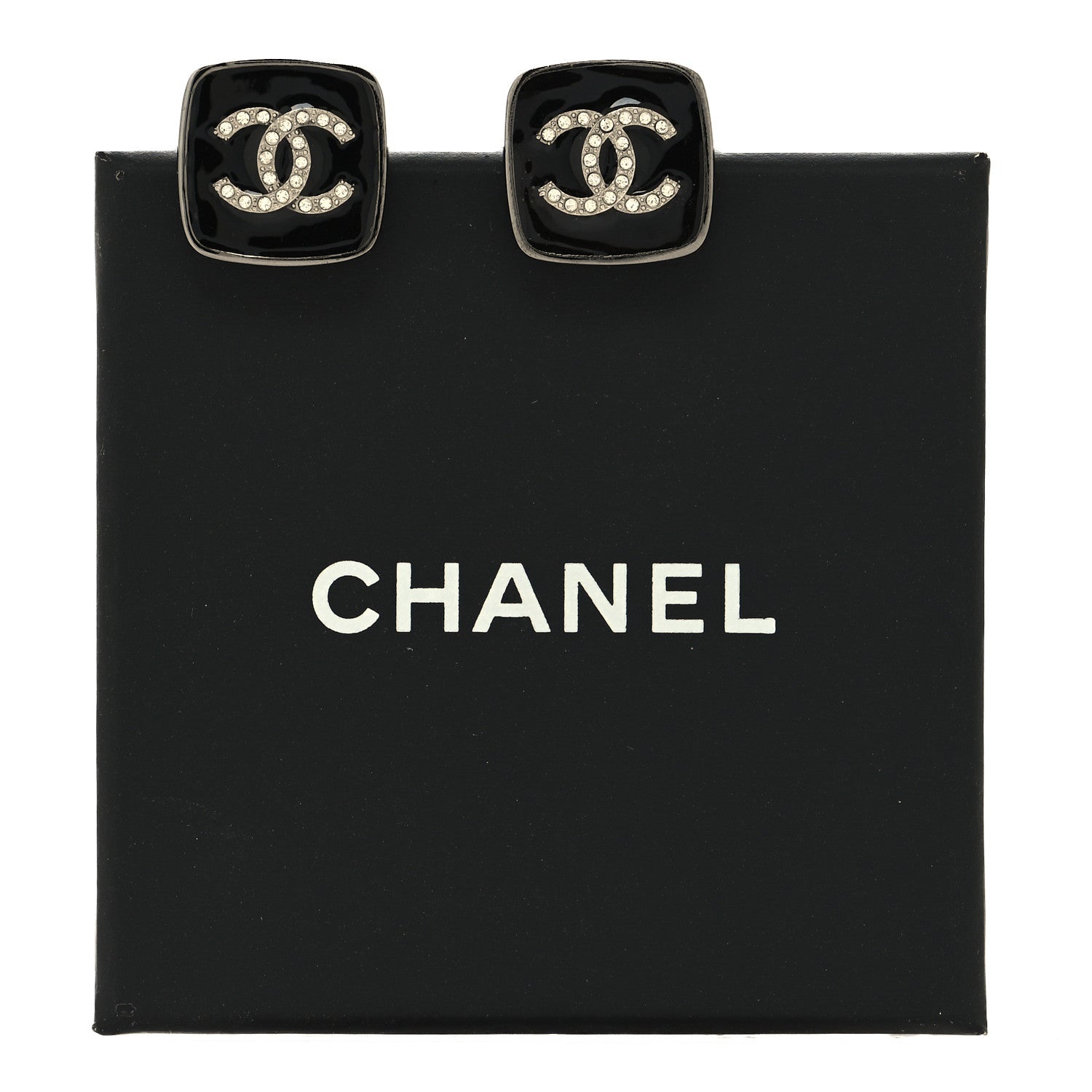 Chanel Enamel Strass CC Earrings Black 5 of 5
