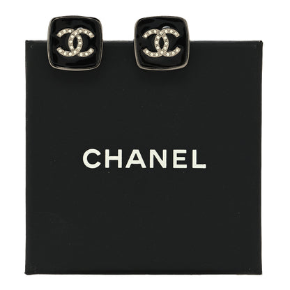 Chanel Enamel Strass CC Earrings Black 5 of 5