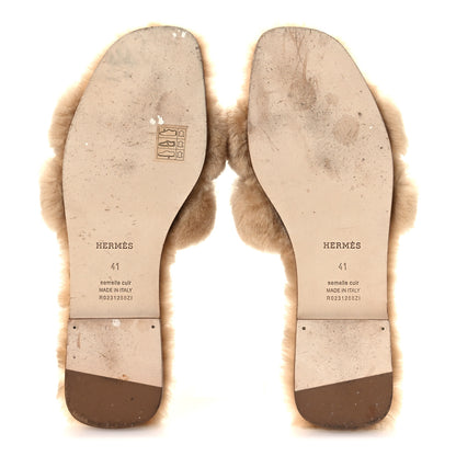 Hermes Woolskin Oran Sandals 41 Beige Argile 7 of 9