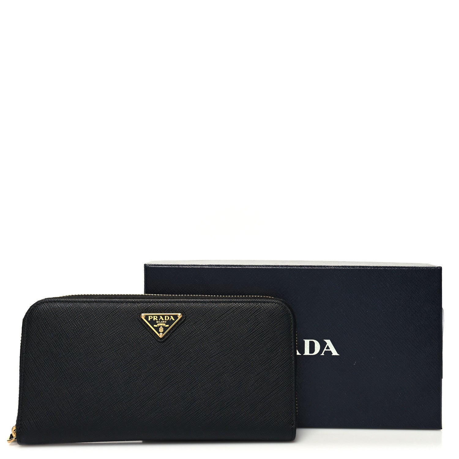 Prada Saffiano Triangle Zip Around Wallet Black 8 of 8