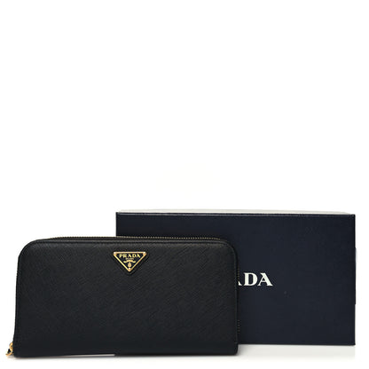 Prada Saffiano Triangle Zip Around Wallet Black 8 of 8