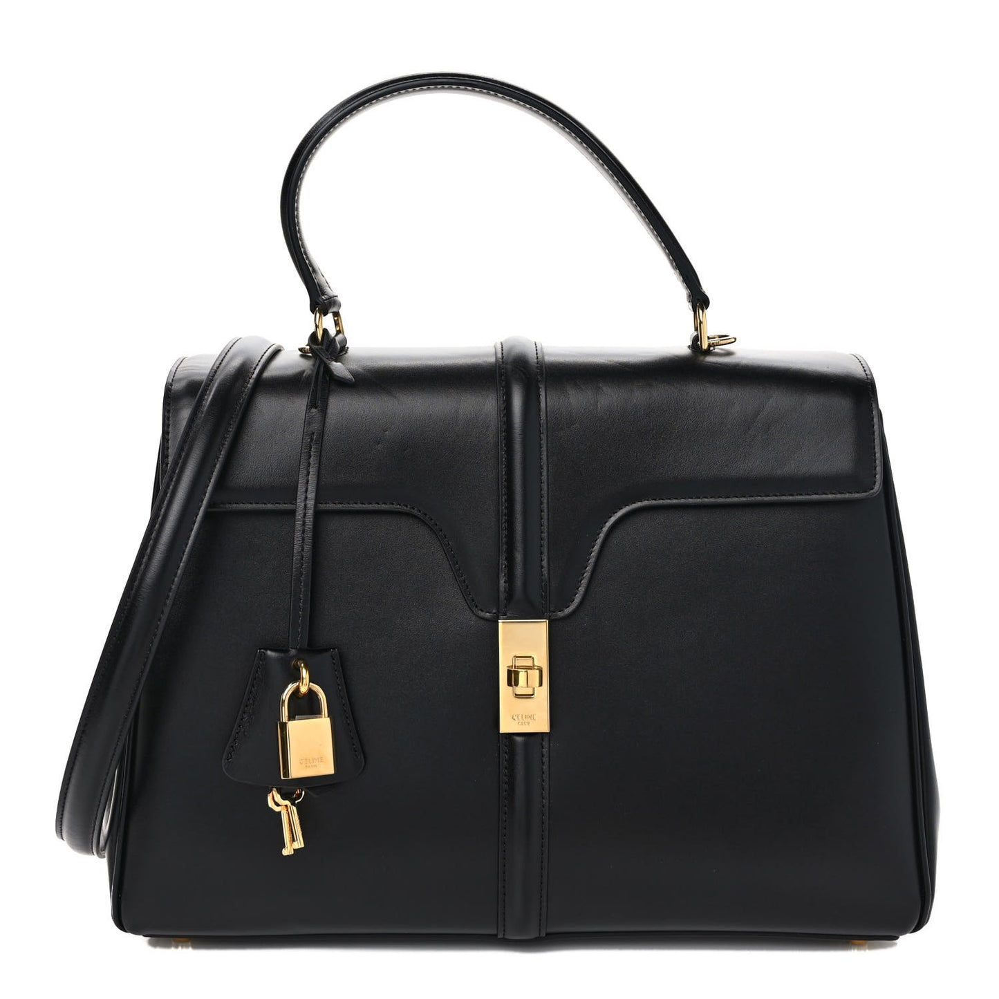 Satinated Calfskin Medium 16 Top Handle Bag Black