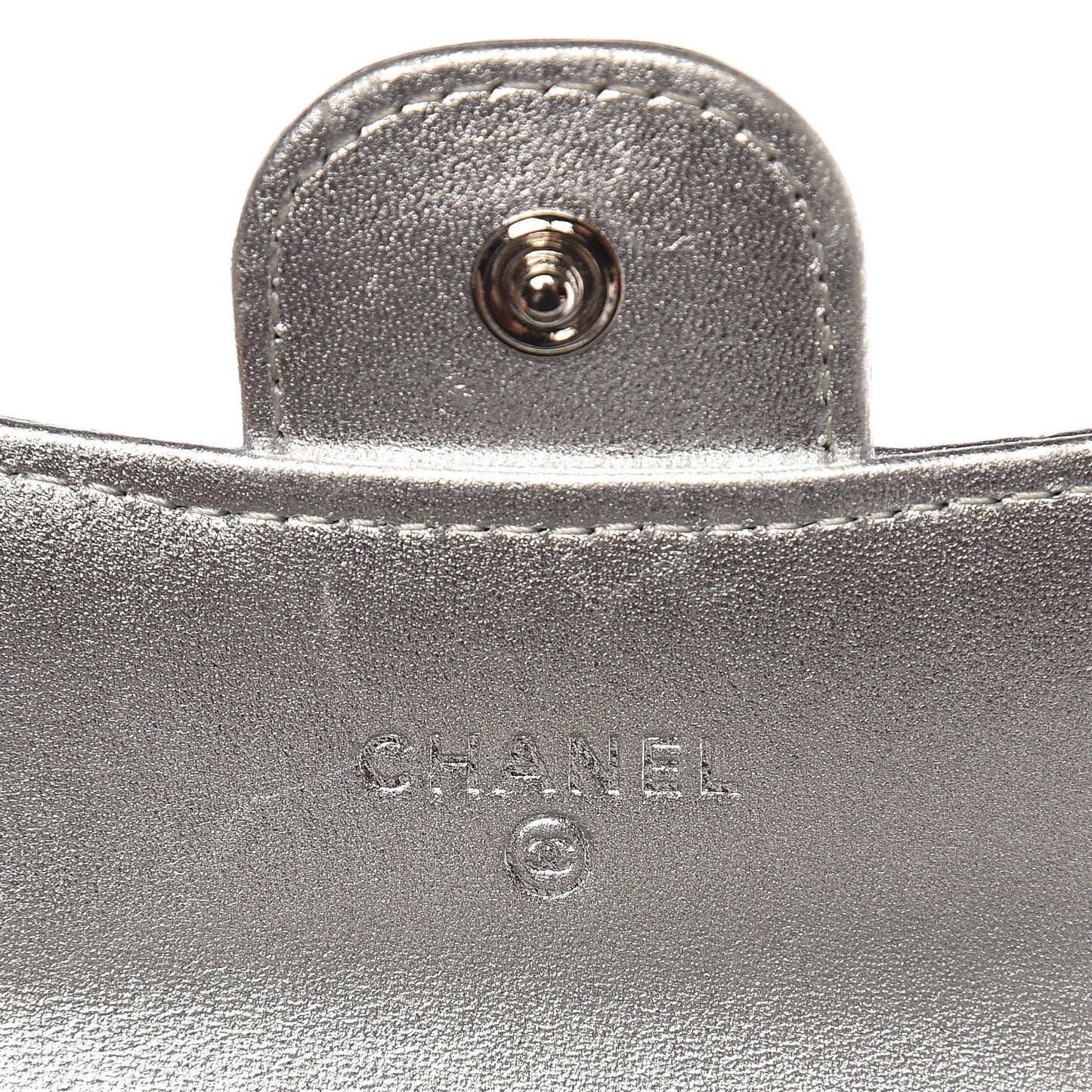 Metallic Lambskin Quilted Flap Card Holder Wallet Silver
