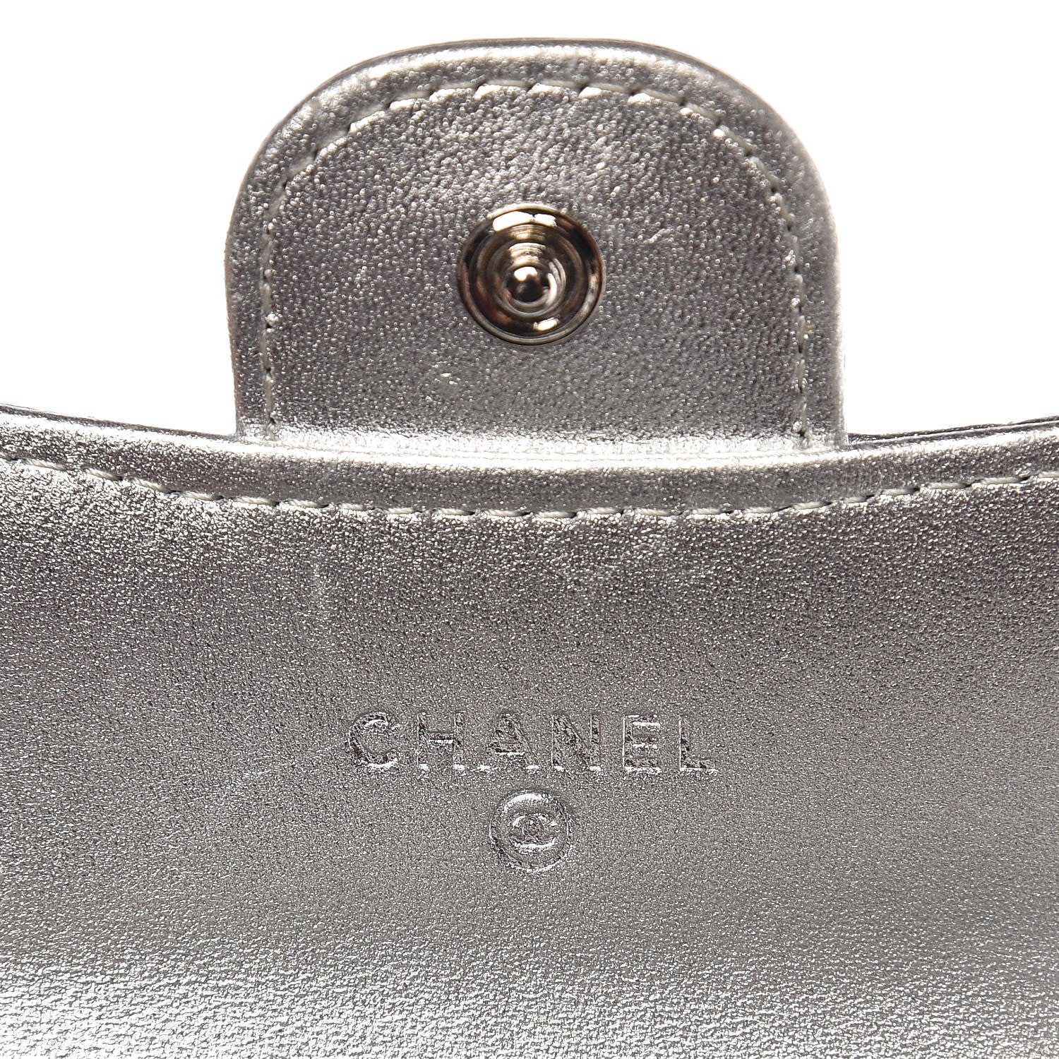 Chanel Metallic Lambskin Quilted Flap Card Holder Wallet Silver 6 of 10