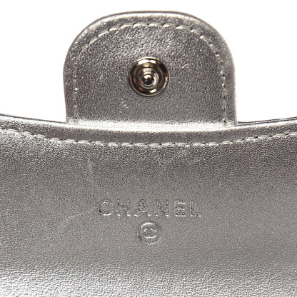 Chanel Metallic Lambskin Quilted Flap Card Holder Wallet Silver 6 of 10