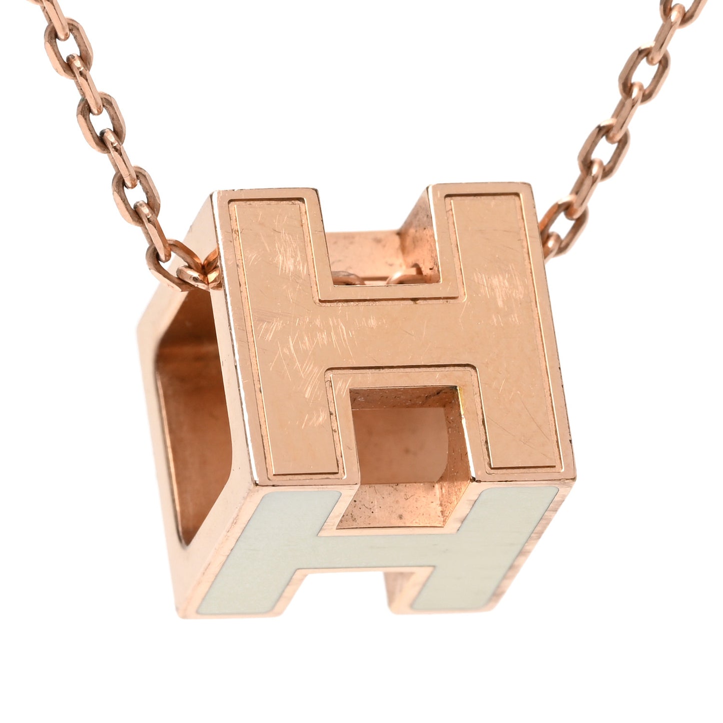 Rose Gold Lacquered Cage d'H Pendant Necklace White