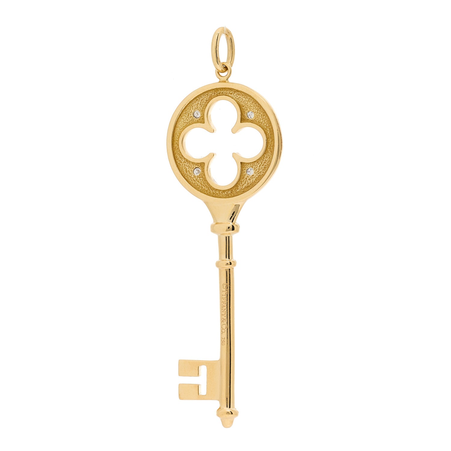 Tiffany 18K Yellow Gold Diamond Quatrefoil Key Pendant 3 of 3