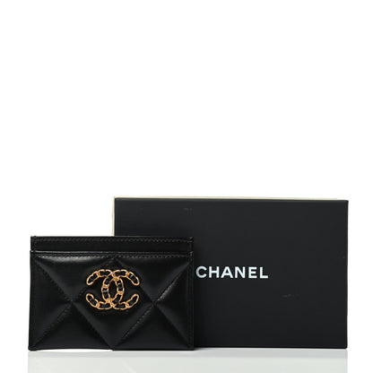 Chanel Shiny Goatskin Quilted Chanel 19 Card Holder Black 4 of 4