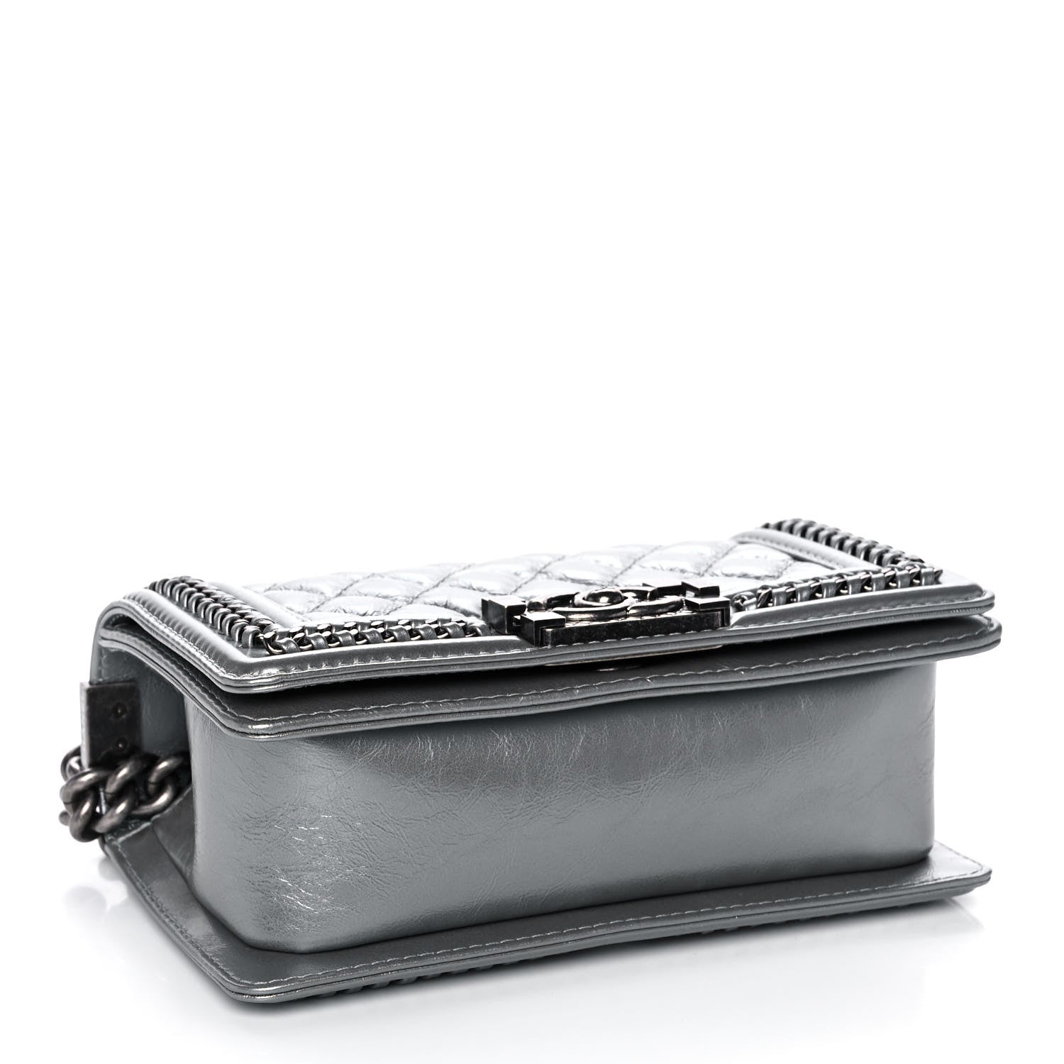 Chanel Metallic Aged Calfskin Quilted Small Boy Handle Flap Charcoal 3 of 13