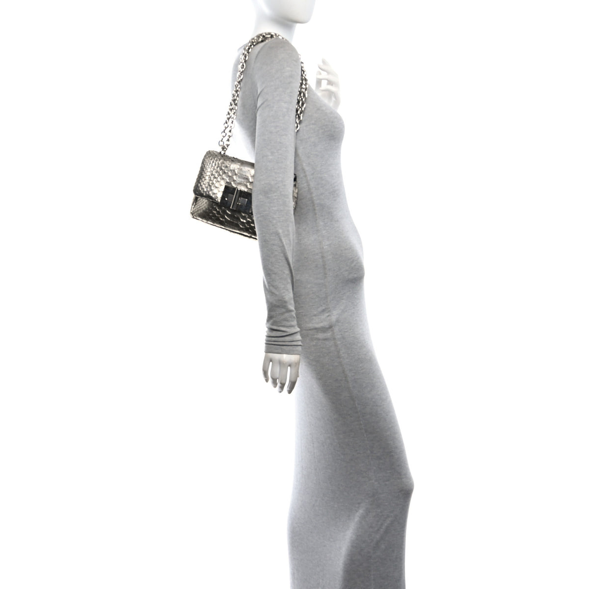 Tom Ford Metallic Snakeskin Natalia Shoulder Bag Silver 3 of 9