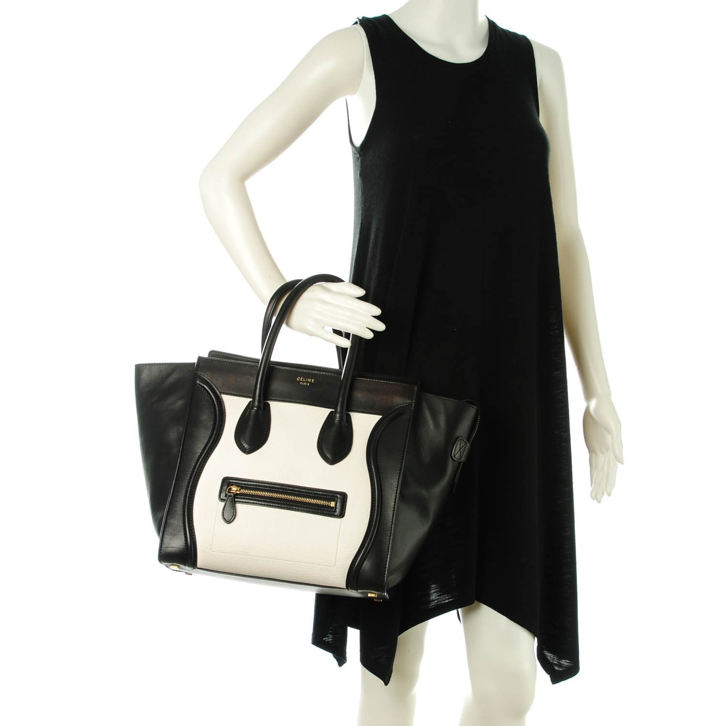 Smooth Calfskin Shrunken Lambskin Mini Bi-Color Luggage Black White