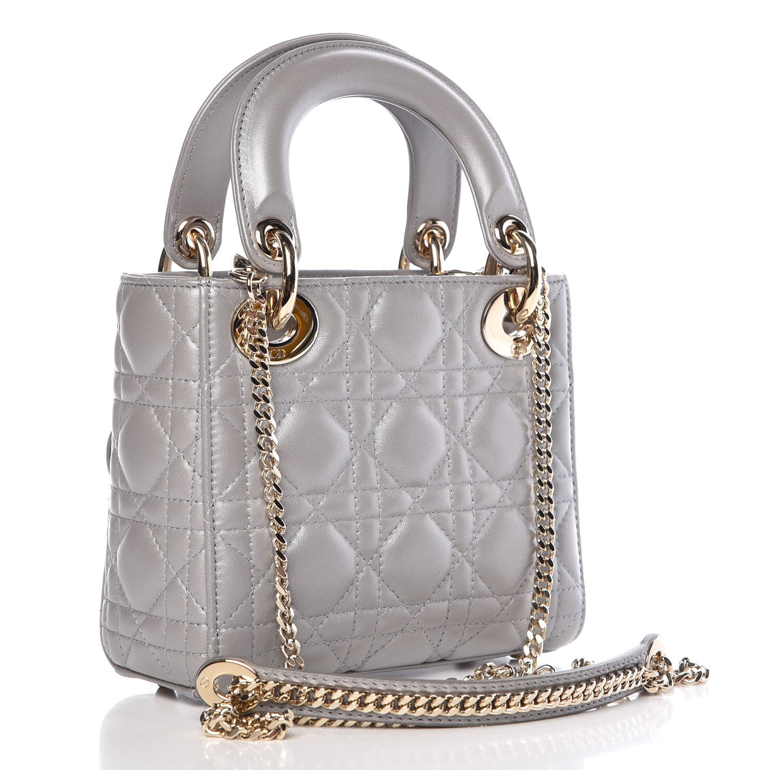 Christian Dior Metallic Lambskin Cannage Mini Lady Dior Grey 3 of 9