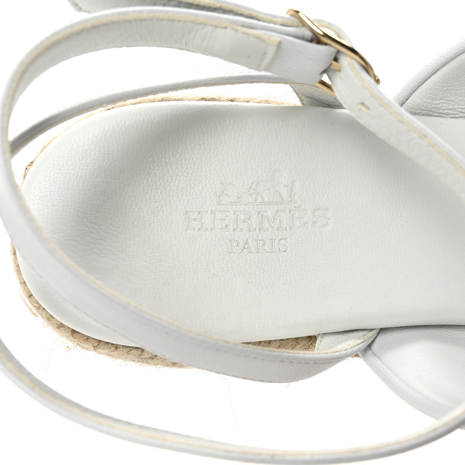 Hermes Goatskin Elise Espadrille Wedge Sandals 36 White 1759649