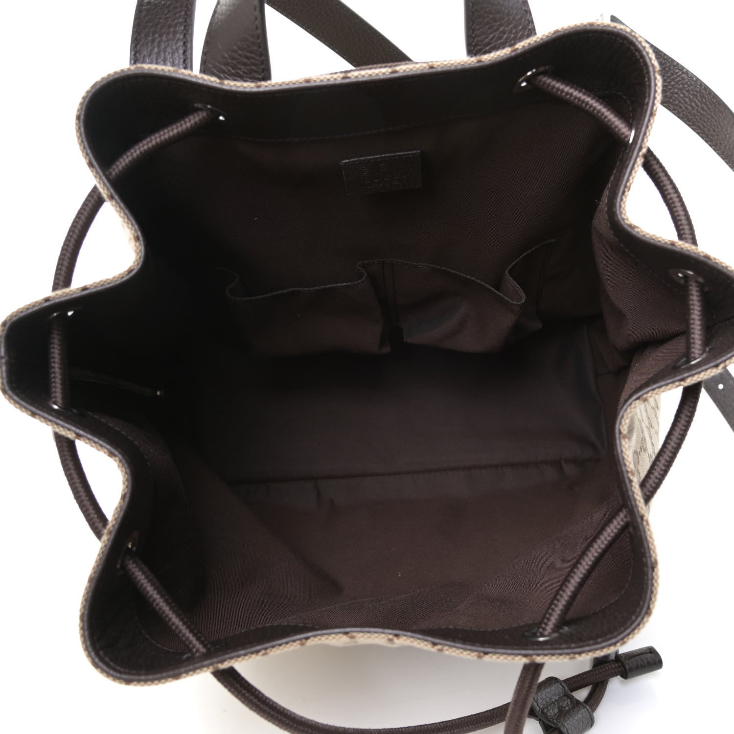 Gucci Monogram Dollar Calfskin O Drawstring Backpack Beige Ebony Testa di Moro Dark Chocolate 7 of 10