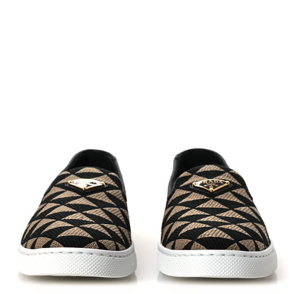 Prada Jacquard Trianglolo Symbole Embroidered Metal Triangle Logo Slip On Sneakers 36.5 Corda Black 3 of 11