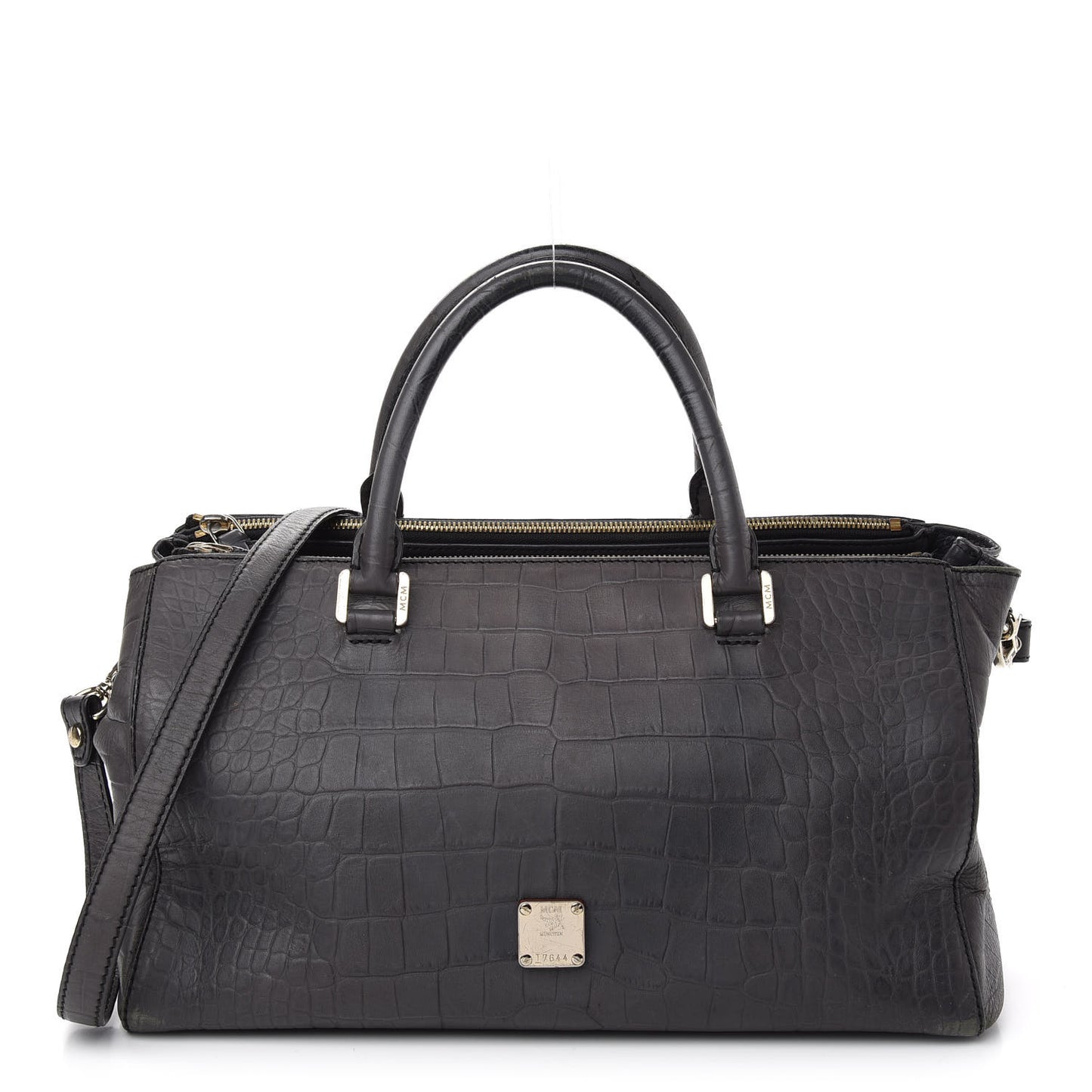 Calfskin Crocodile Embossed Double Zip Tote Bag Grey