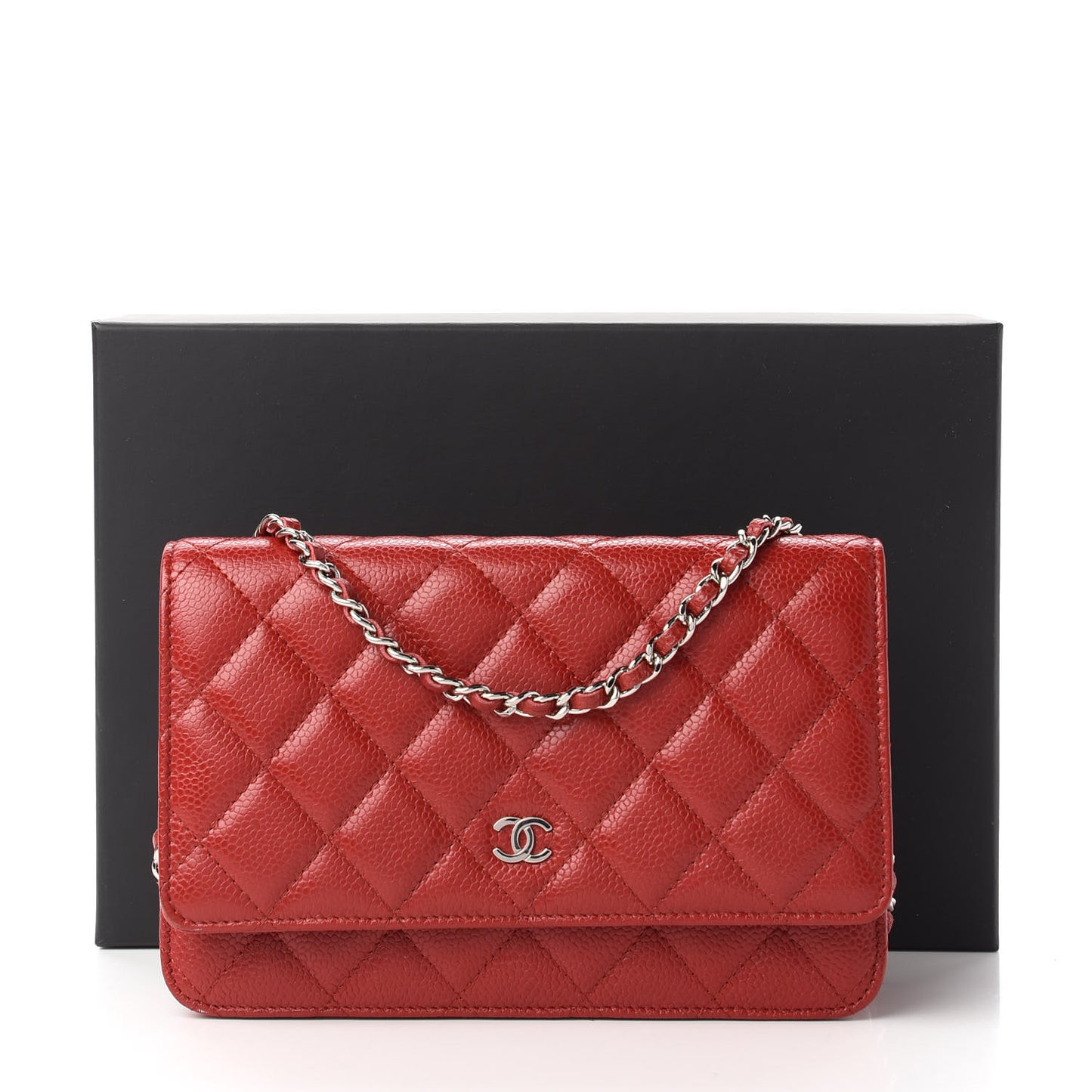 Caviar Quilted Wallet On Chain WOC Dark Red