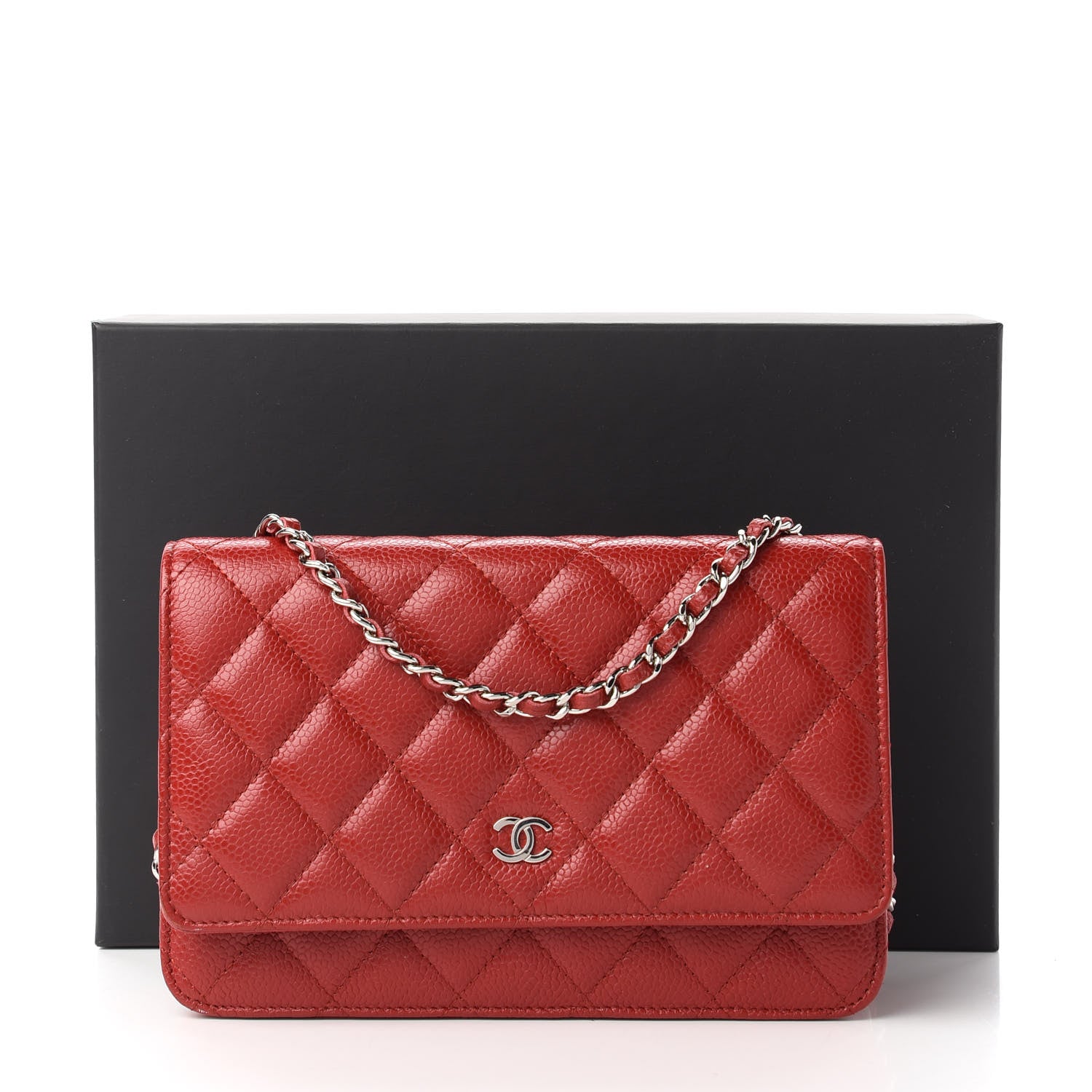 Chanel Caviar Quilted Wallet On Chain WOC Dark Red 12 of 12