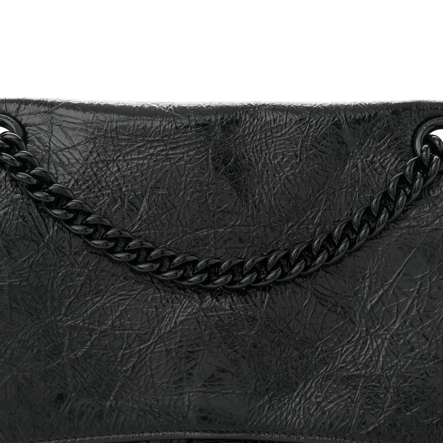 Crushed Calfskin Monochrome Medium Crush Chain Bag Black