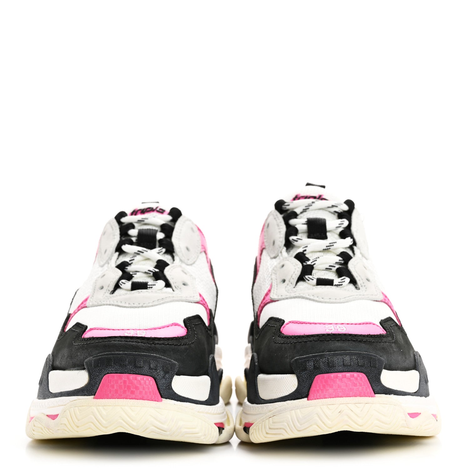 Balenciaga Fabric Mesh Washed Effect Womens Triple S Sneakers 39 Rose Fluo Black White 3 of 9