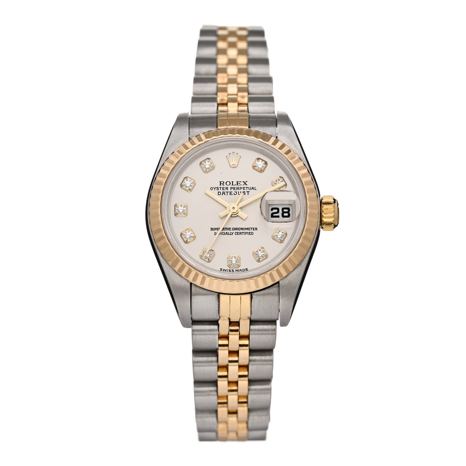 Rolex Stainless Steel 18K Yellow Gold Diamond 26mm Oyster Perpetual Datejust Watch Silver 79173 1 of 5