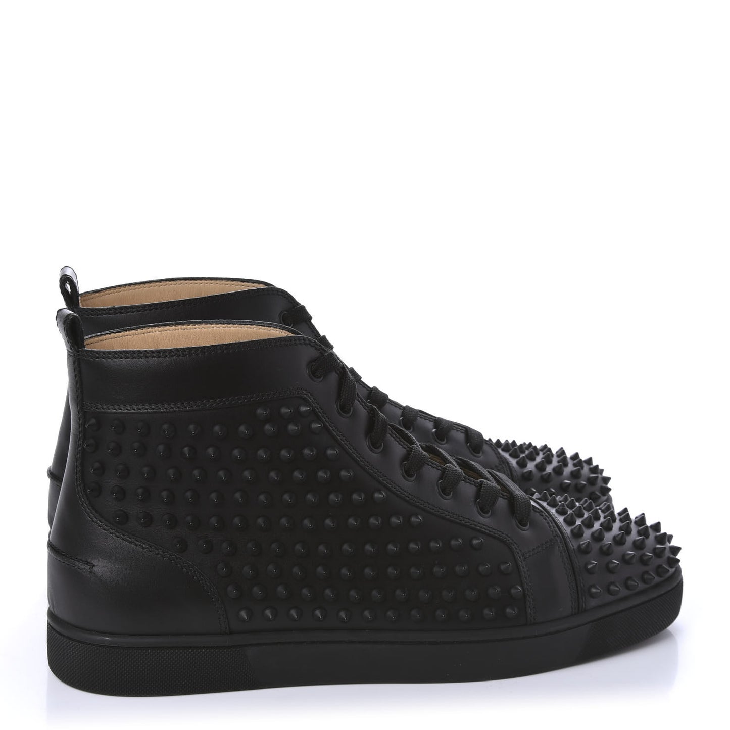 Calfskin Laminato Dino Spikes Yang Louis Flat Sneakers 46 Black Gold