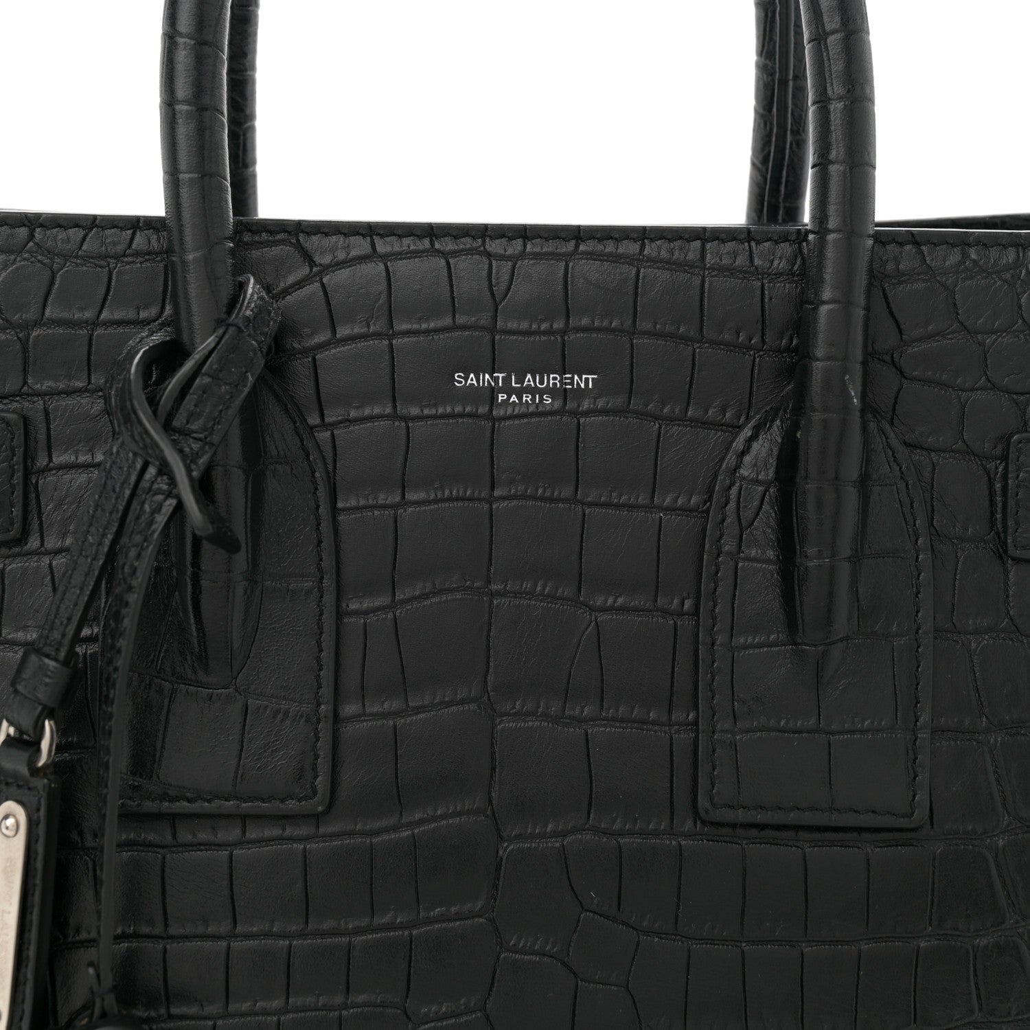 Saint Laurent Calfskin Crocodile Embossed Small Supple Sac de Jour Black 8 of 11