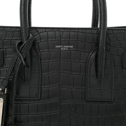 Saint Laurent Calfskin Crocodile Embossed Small Supple Sac de Jour Black 8 of 11