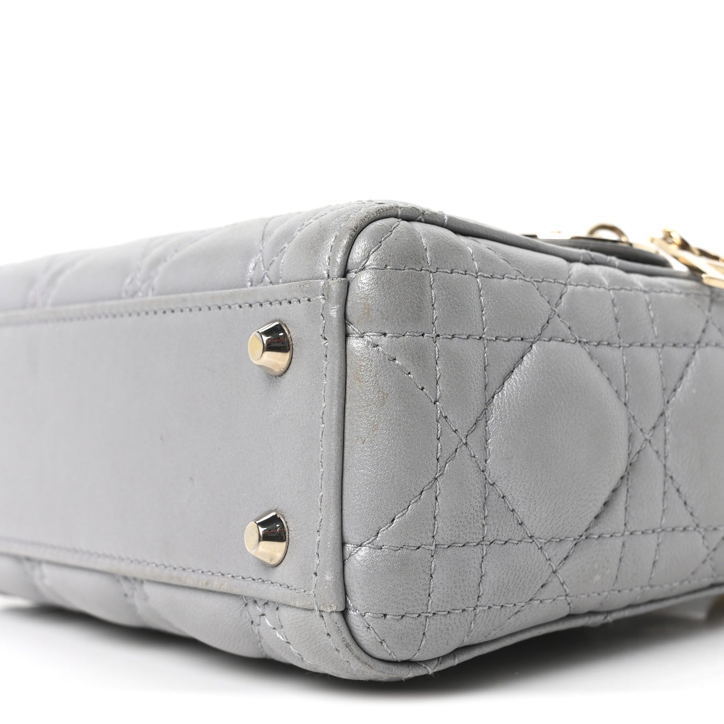 Metallic Lambskin Cannage Mini Lady Dior Gray