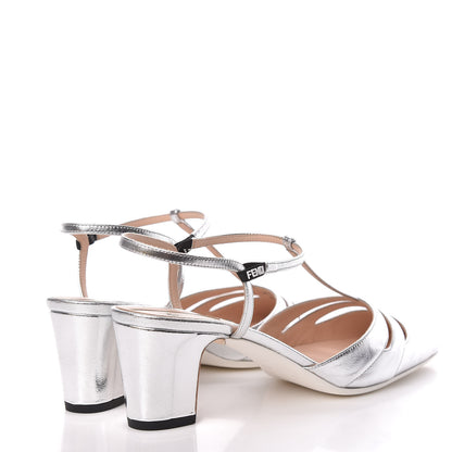 Fendi Metallic Goatskin T-Strap Pumps 39.5 Silver 4 of 8
