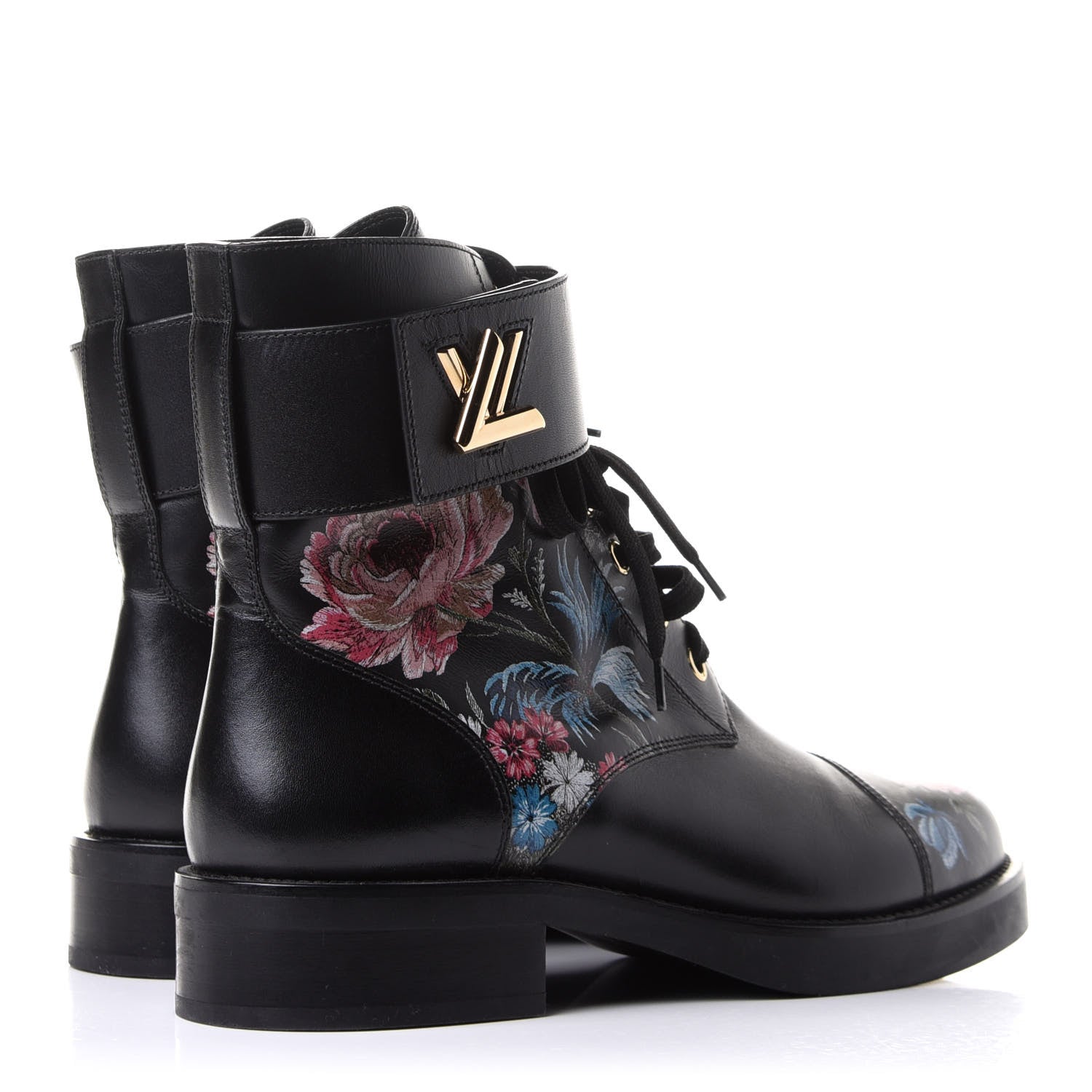 Louis Vuitton Calfskin Wonderland Ranger Flowers Boots 38.5 Black 4 of 9