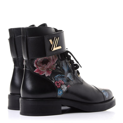 Louis Vuitton Calfskin Wonderland Ranger Flowers Boots 38.5 Black 4 of 9