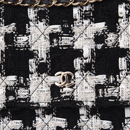 Chanel Tweed Quilted Wallet On Chain WOC Black Ecru White 10 of 11
