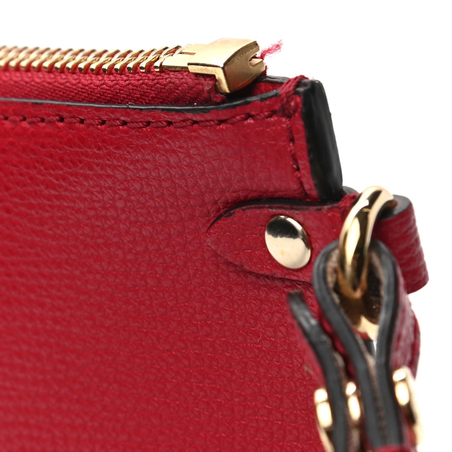 Grainy Calfskin Haymarket Check Zip Pouch Red