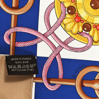 Hermes Silk Cliquetis Scarf 90 Camel Indigo Vieil 3 of 3