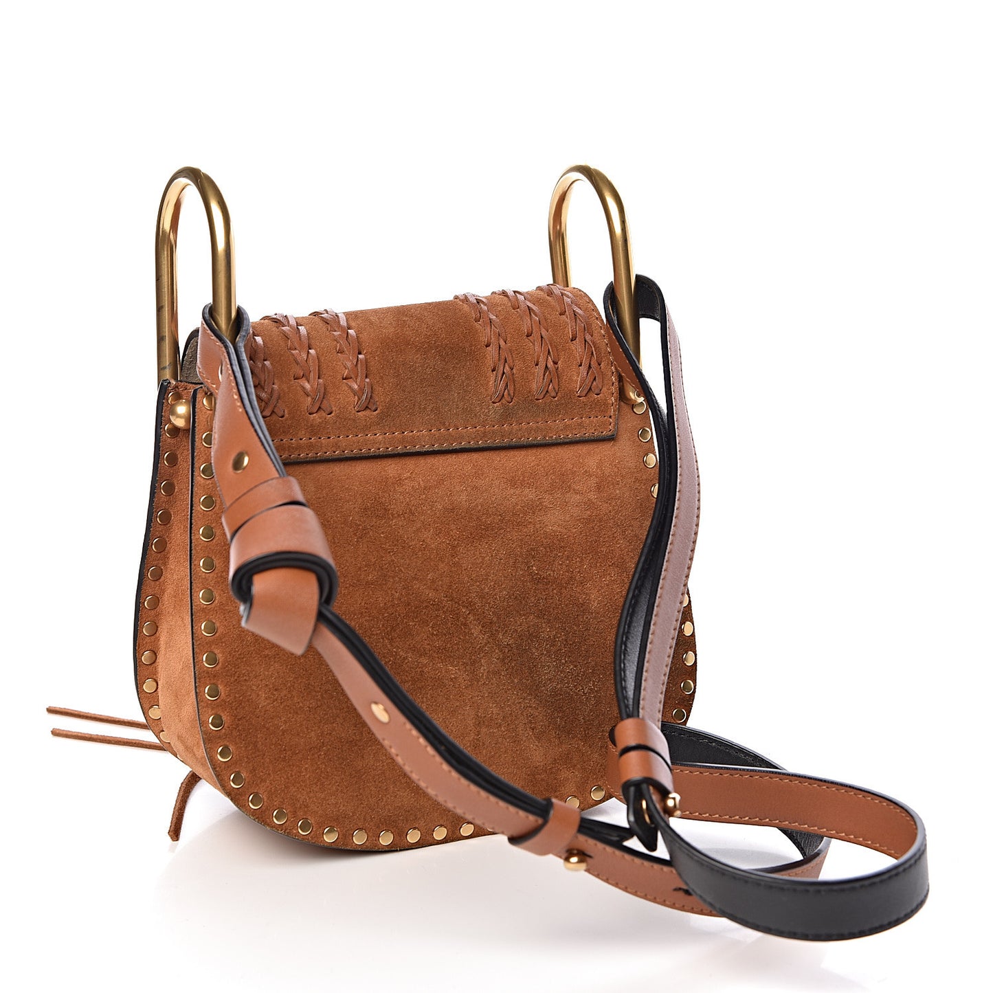 Suede Calfskin Braided Mini Hudson Shoulder Bag Caramel