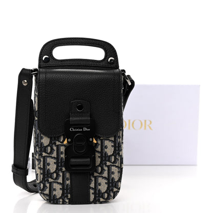 Christian Dior Oblique Grained Calfskin Vertical Saddle Pouch With Strap Beige Black 11 of 11