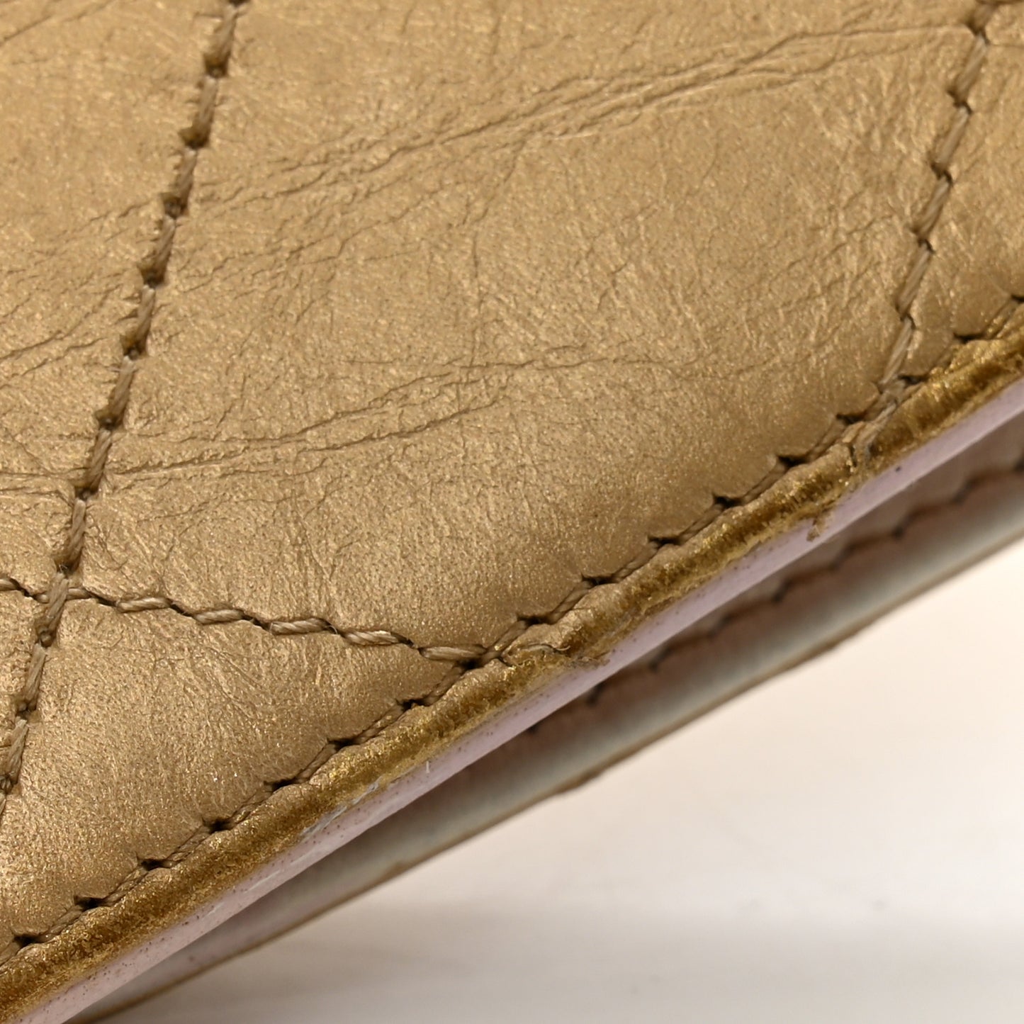 Metallic Calfskin Quilted Yen Wallet Gold Pink