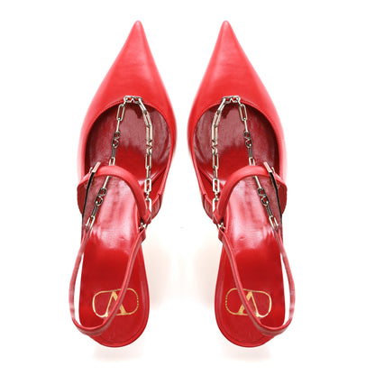 Valentino Garavani Smooth Calfskin Chain Slingback Pumps 36.5 Red 2 of 9