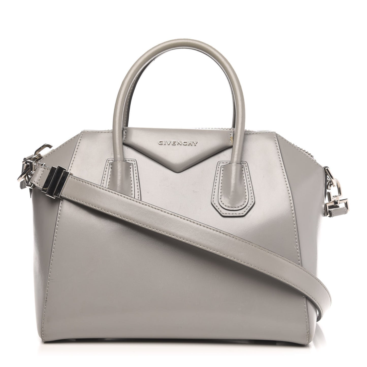 Shiny Lord Calfskin Small Antigona Pearl Grey